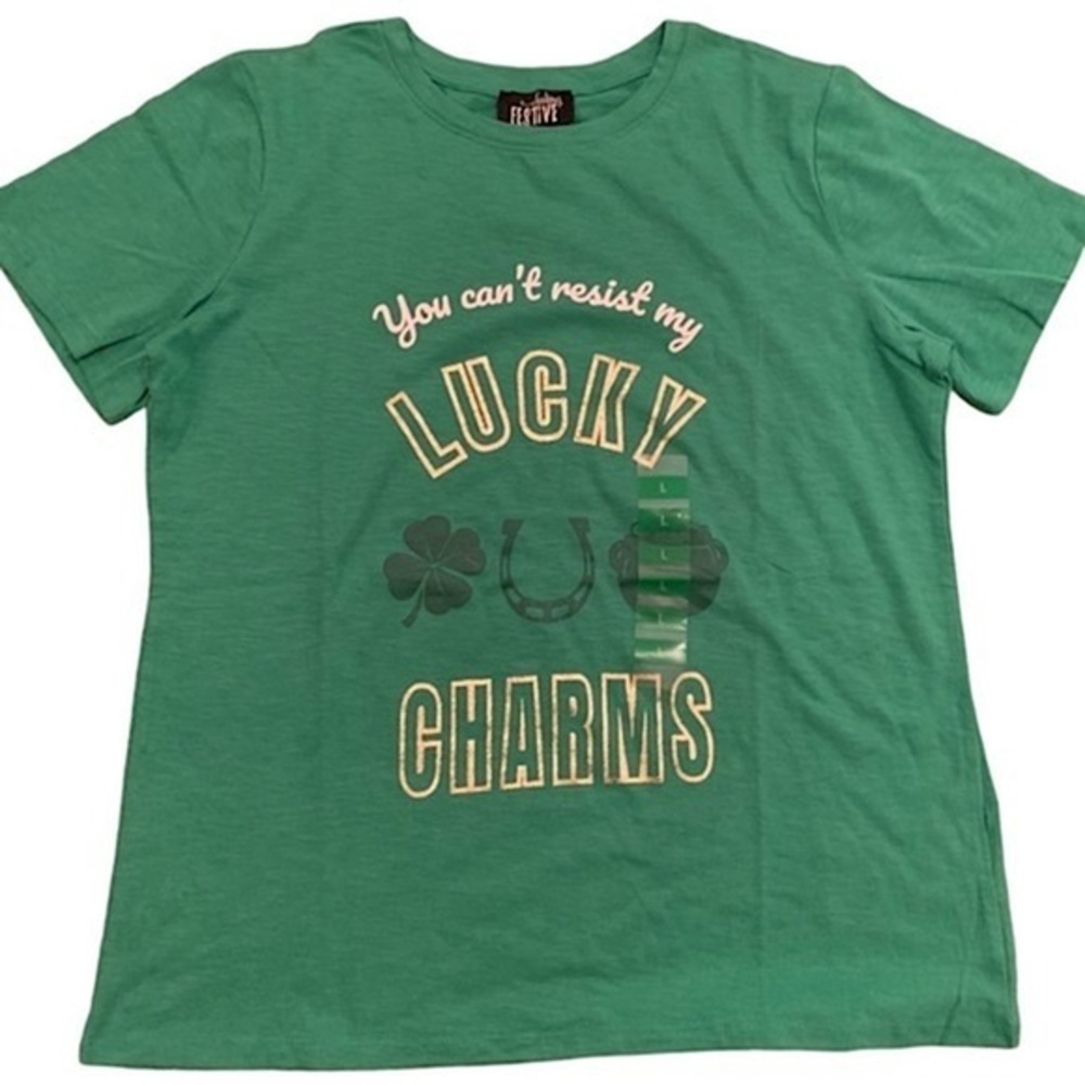 St. Patrick’s Day Lucky charms tee  green shamrock pot of gold tee nwt large - Picture 2 of 6